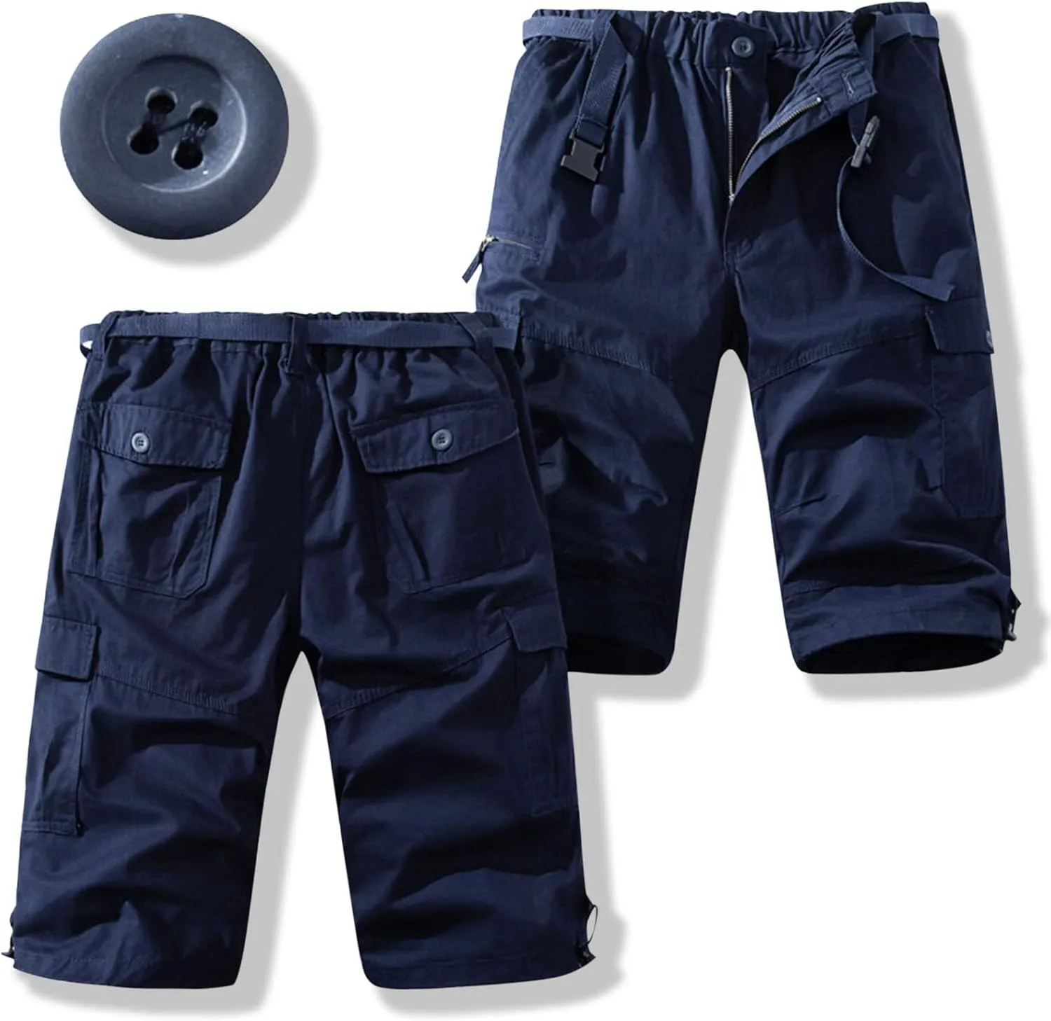 Mens Cargo Shorts Casual Button Plus Size Loose Bottoms with Multiple Pockets Flowy Classic Outdoor Work Shorts