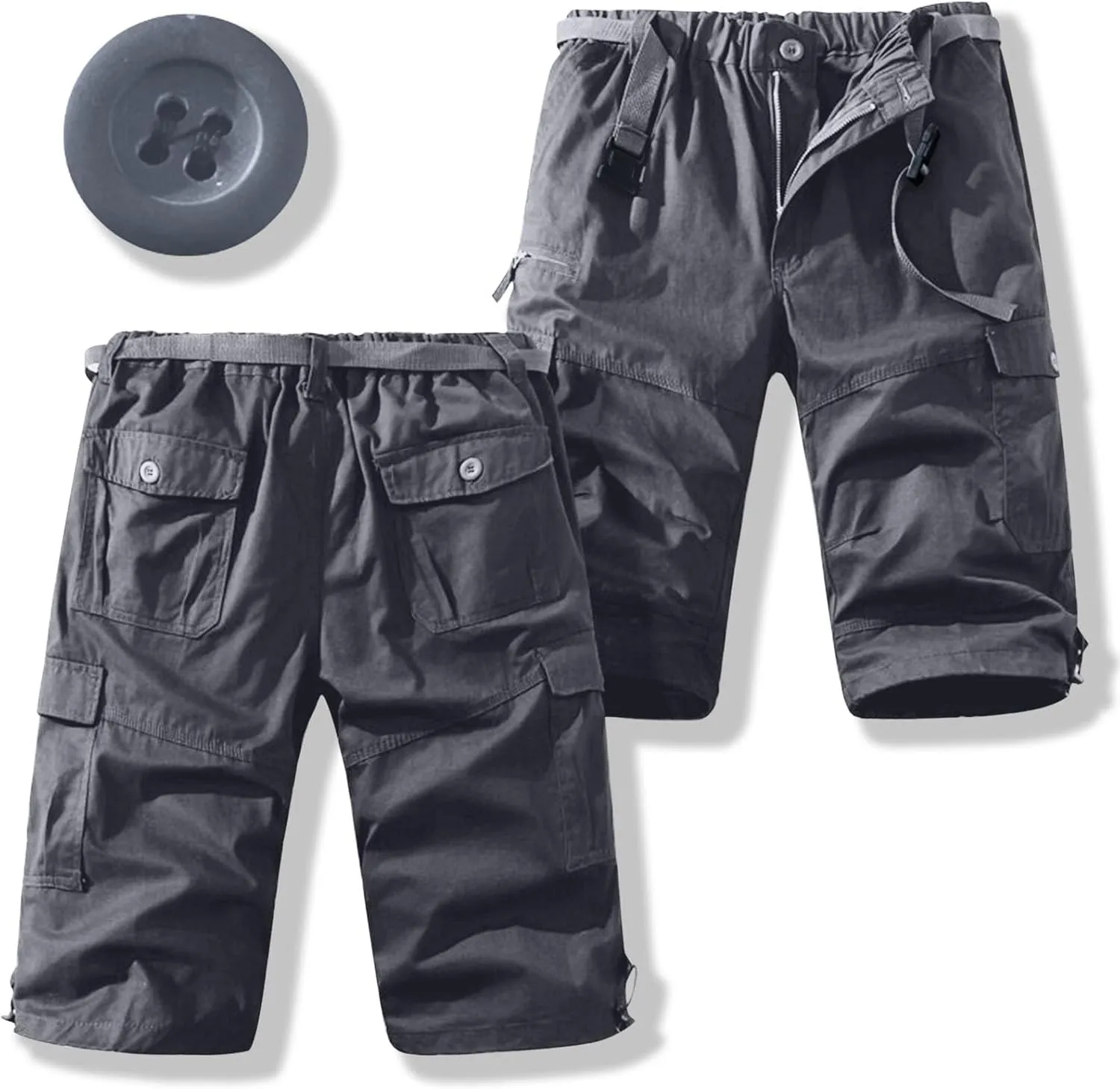 Mens Cargo Shorts Casual Button Plus Size Loose Bottoms with Multiple Pockets Flowy Classic Outdoor Work Shorts