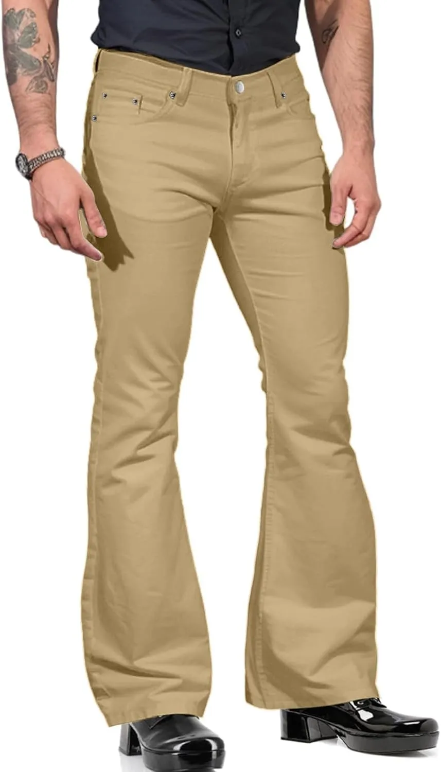 Men's Fleece Jogger Sweatpants Fashion Mens Casual Solid Color Pocket Suit Pant Bell Bottoms Casual Cotton Cargo