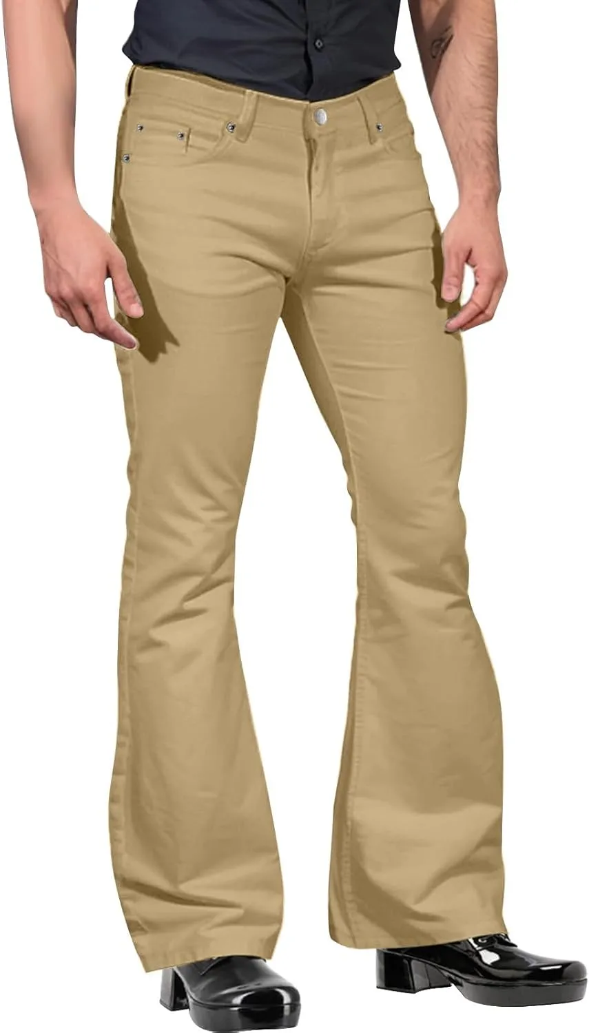 Men's Fleece Jogger Sweatpants Fashion Mens Casual Solid Color Pocket Suit Pant Bell Bottoms Casual Cotton Cargo