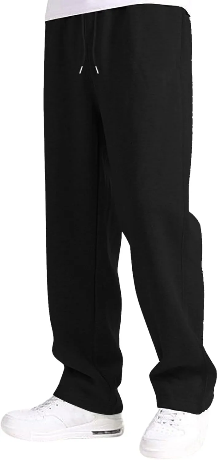 Mens Fleece Lined Joggers Pants Wide Leg Sweatpants Baggy Workout Pants Elastic Waist Cargo Pants Warm Running Pants