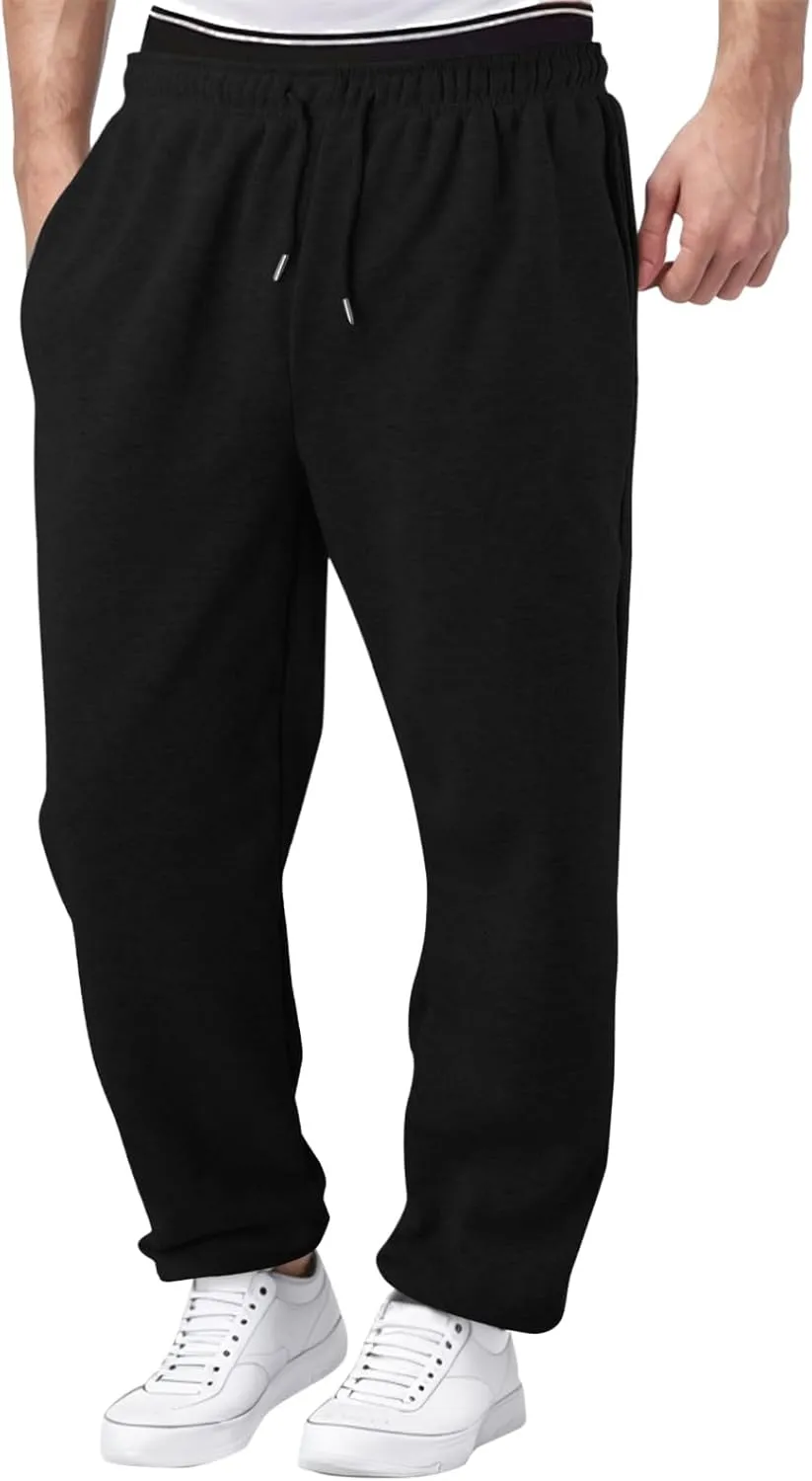 Mens Fleece Lined Joggers Pants Wide Leg Sweatpants Baggy Workout Pants Elastic Waist Cargo Pants Warm Running Pants