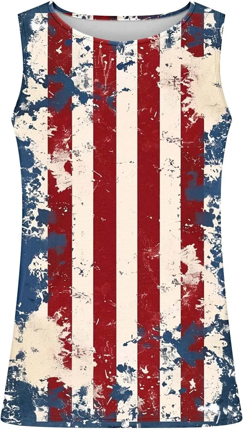 Mens Independence Day Tank Top Fashion Plus Size Sleeveless Crewneck Muscle T Shirts Summer Casual Beach Sport Tops