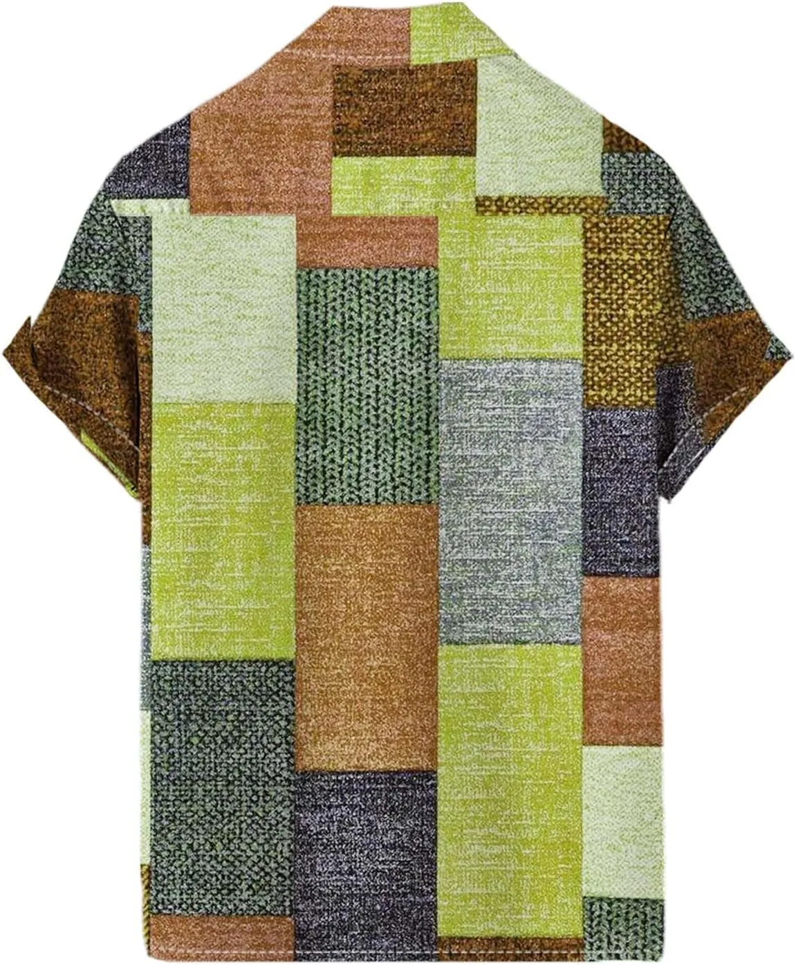 Mens Linen Shirt Hawaiian Short Sleeve Casual Cotton Button Down Shirts Color Block Hippie Lapel Collared Summer Beach Shirts