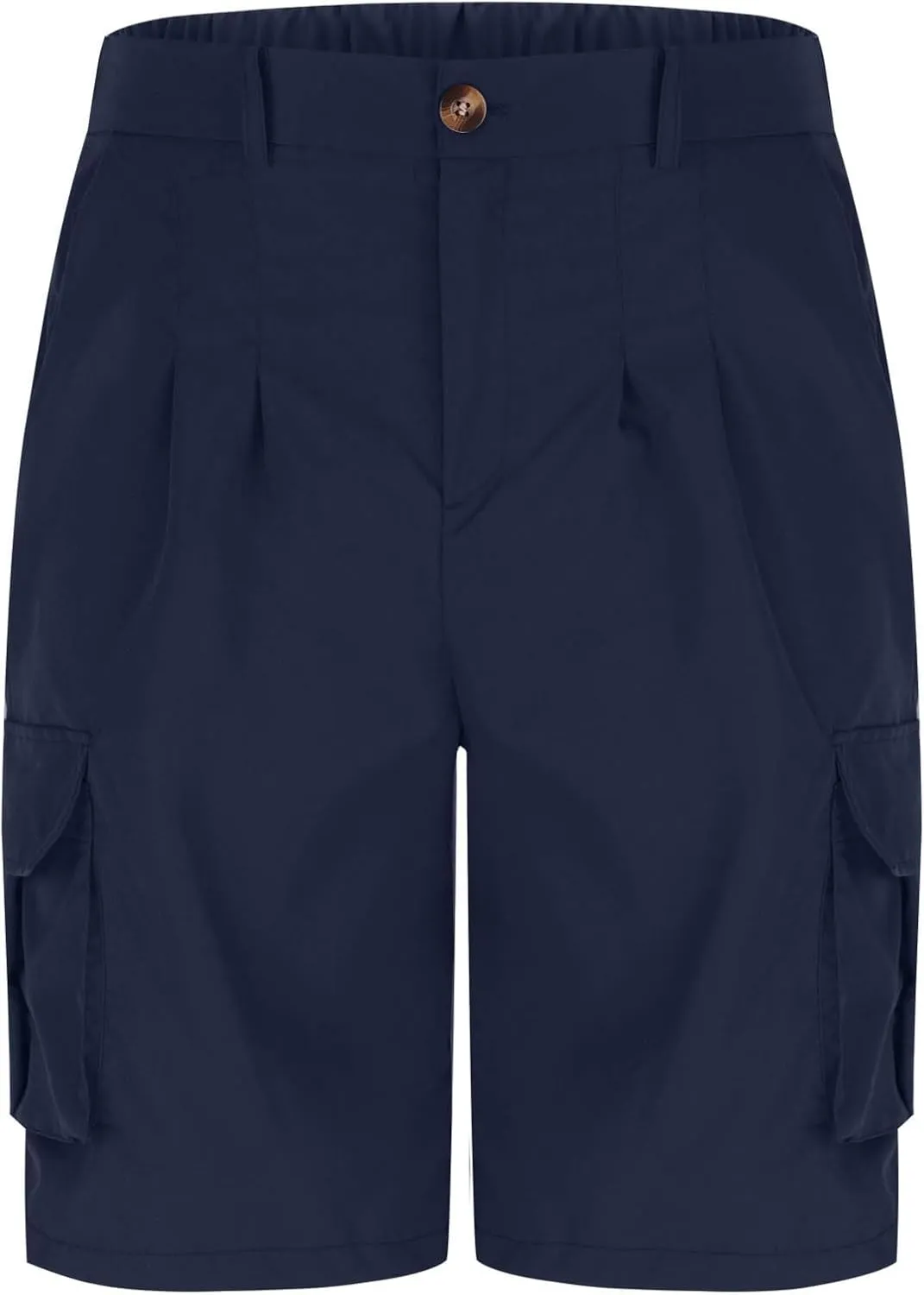 Mens Pleated Cargo Shorts Tailored Fit Button Waist Shorts with Side Utility Pockets and Clean Summer Styling