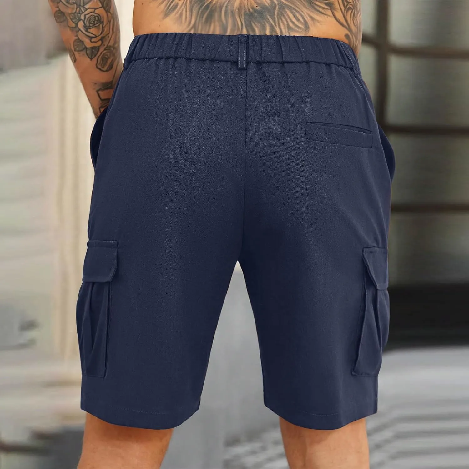 Mens Pleated Cargo Shorts Tailored Fit Button Waist Shorts with Side Utility Pockets and Clean Summer Styling