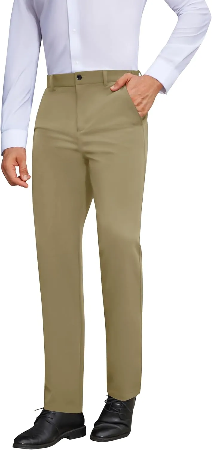 Mens Stretch Dress Pants Wrinkle Free Mens Slim Fit Dress Pants Expandable Waist Suit Pants Golf Pants Men