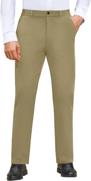 Mens Stretch Dress Pants Wrinkle Free Mens Slim Fit Dress Pants Expandable Waist Suit Pants Golf Pants Men