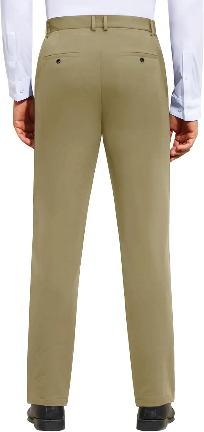Mens Stretch Dress Pants Wrinkle Free Mens Slim Fit Dress Pants Expandable Waist Suit Pants Golf Pants Men