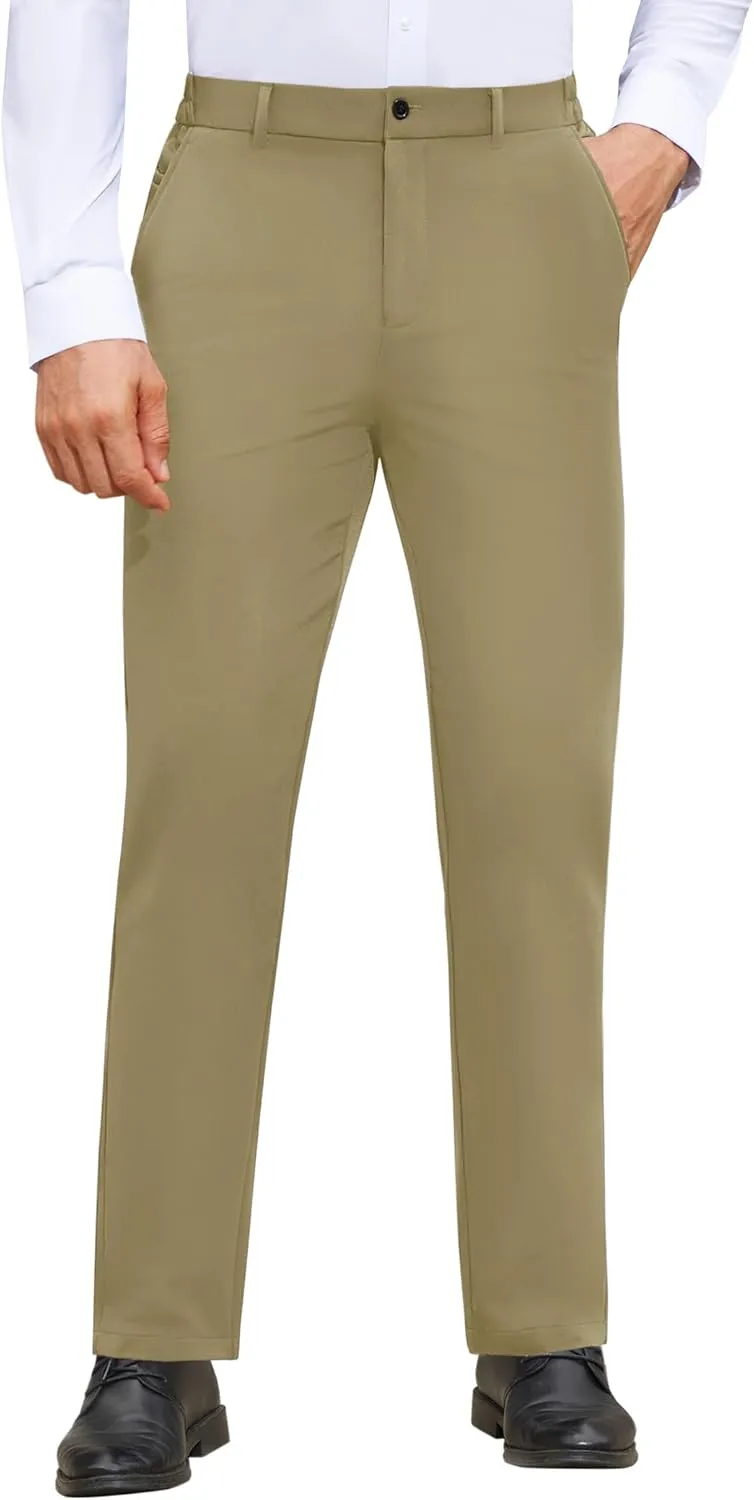 Mens Stretch Dress Pants Wrinkle Free Mens Slim Fit Dress Pants Expandable Waist Suit Pants Golf Pants Men