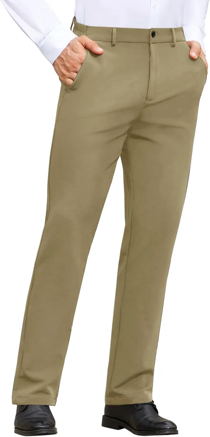 Mens Stretch Dress Pants Wrinkle Free Mens Slim Fit Dress Pants Expandable Waist Suit Pants Golf Pants Men