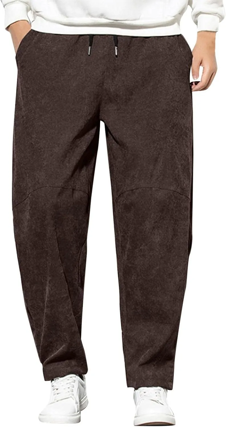 Mens Sweatpants Baggy Tapered Corduroy Harem Trouser Bottoms Casual Split Elastic Waist Hip Hop Running Joggers Pants