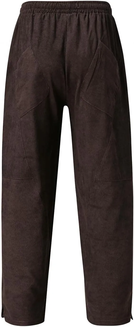Mens Sweatpants Baggy Tapered Corduroy Harem Trouser Bottoms Casual Split Elastic Waist Hip Hop Running Joggers Pants
