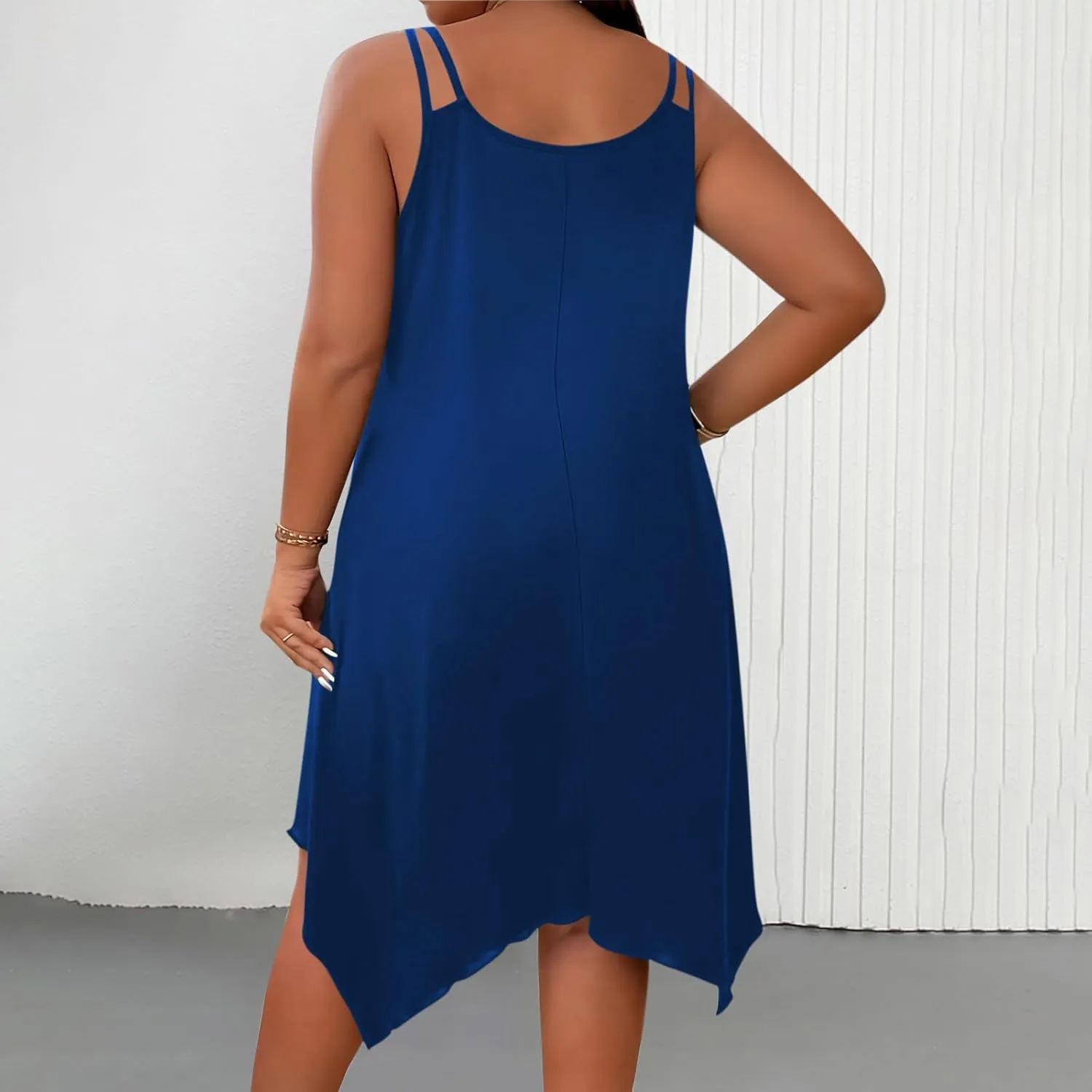 Midi Dresses for Women 2025 Casual Sleeveless Crewneck Sundress Flowy Irregular Hem Fashion Summer Beach Dress