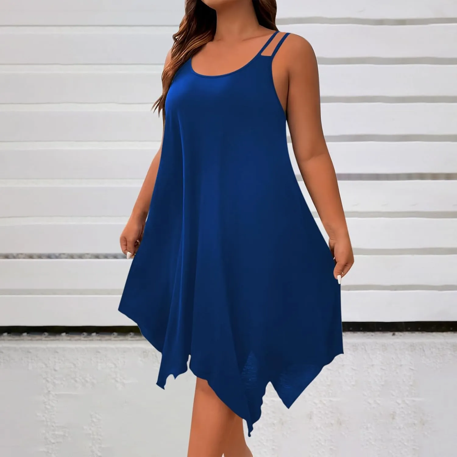 Midi Dresses for Women 2025 Casual Sleeveless Crewneck Sundress Flowy Irregular Hem Fashion Summer Beach Dress