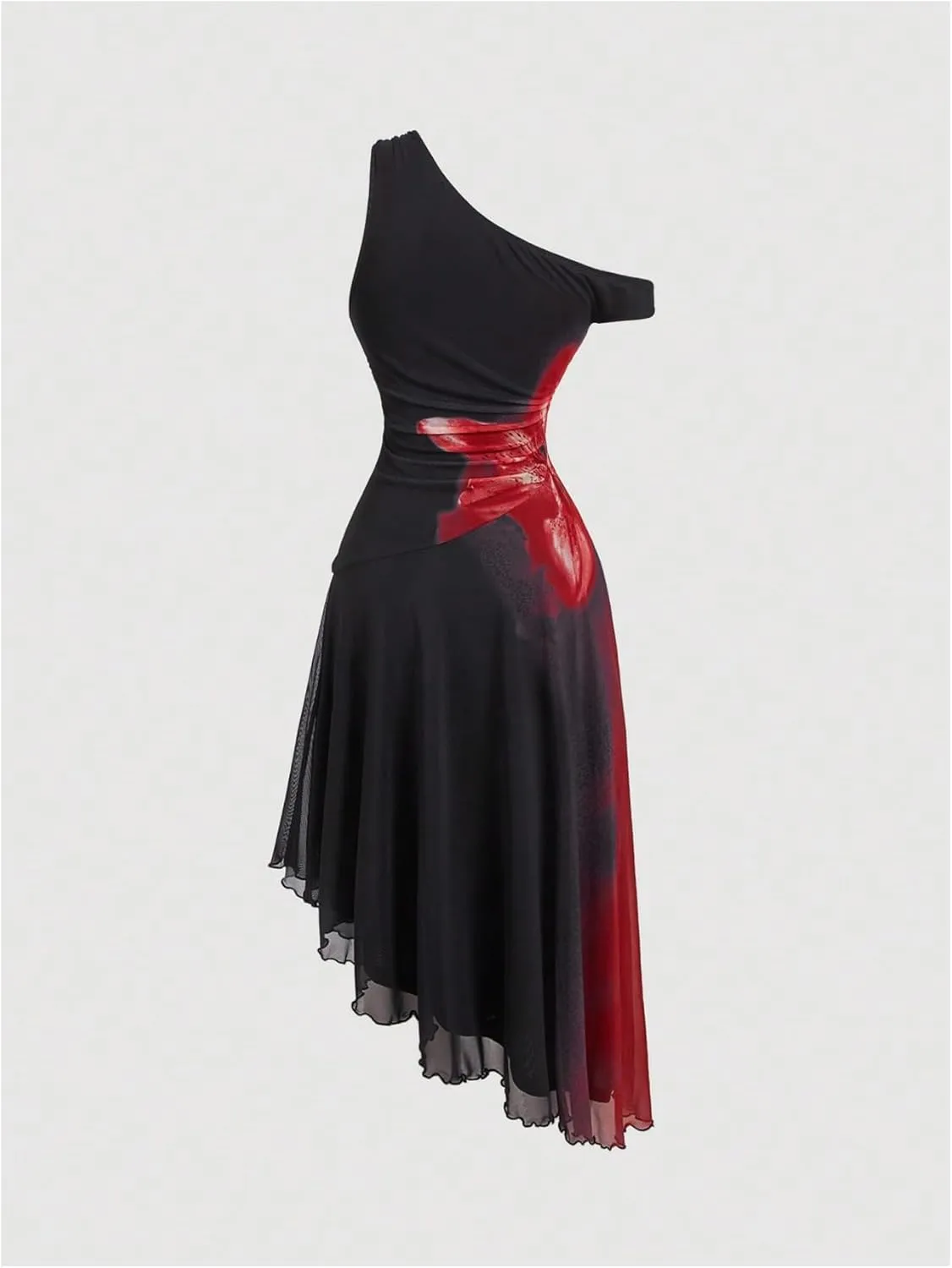 Milumia Women's Floral Asymmetrical Neck Dress Ruched Ruffle Sleeveless Midi Dresses