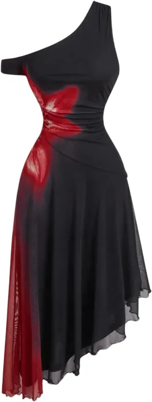 Milumia Women's Floral Asymmetrical Neck Dress Ruched Ruffle Sleeveless Midi Dresses
