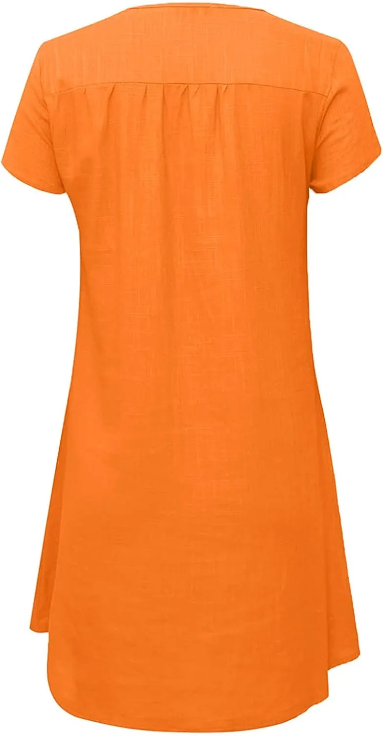 Mini Dresses for Women Summer V Neck Short Sleeve Solid Color Irregular Hem Casual Beach Vacation Shift Dress