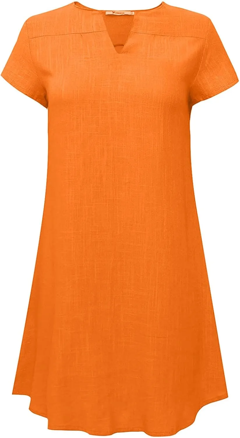 Mini Dresses for Women Summer V Neck Short Sleeve Solid Color Irregular Hem Casual Beach Vacation Shift Dress