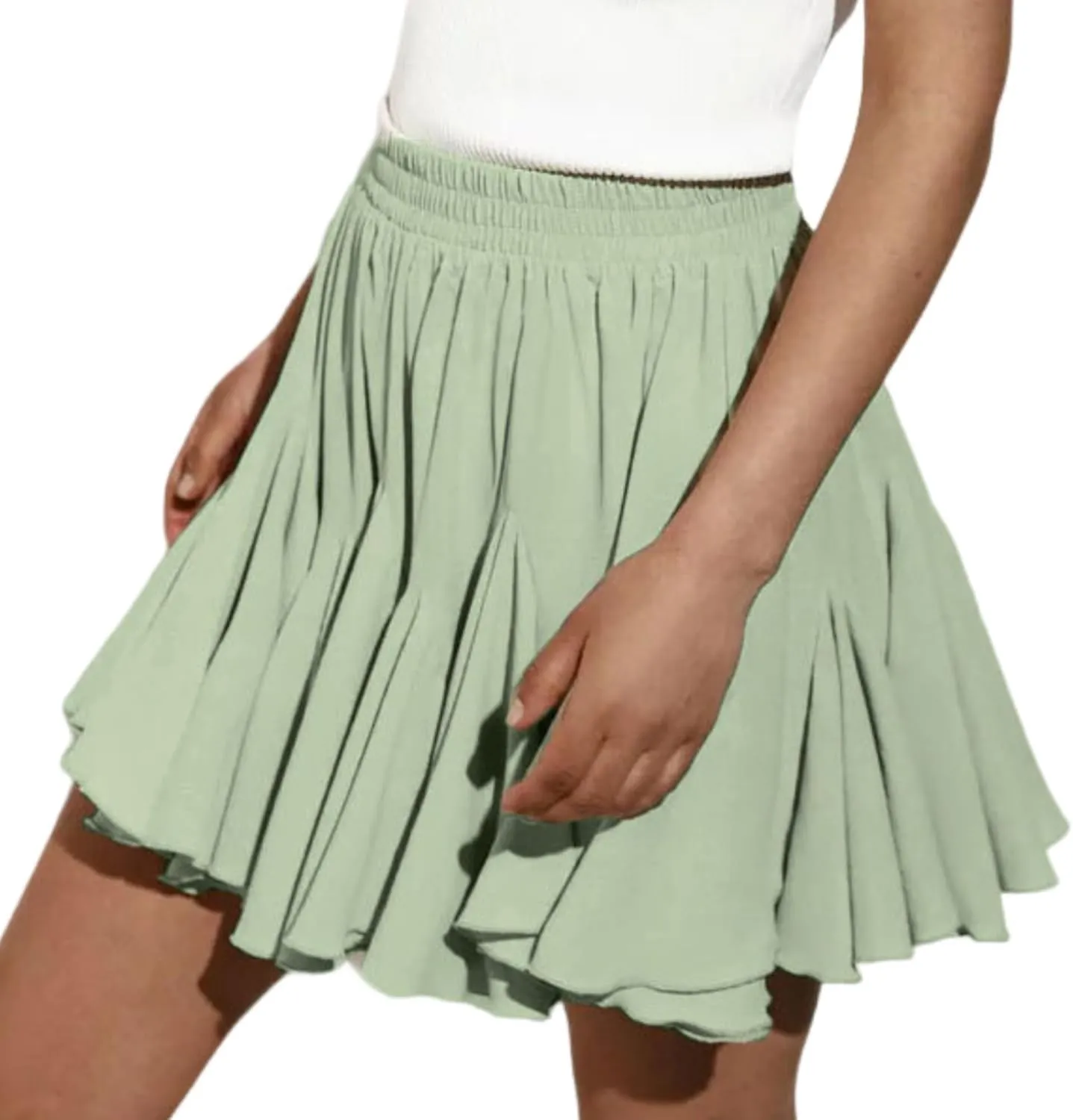 Mini Skirt Women Pleated Mini Skirt Elastic Waist Skater Skirt Flared Ruffle Lingerie Skirts