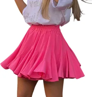 Mini Skirt Women Pleated Mini Skirt Elastic Waist Skater Skirt Flared Ruffle Lingerie Skirts