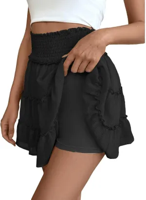 Mini Skirts Women Casual Elastic High Waist Ruffle Hem Skirt Cute Flowy Layered Beach Vacation Outfit Y2K Streetwear