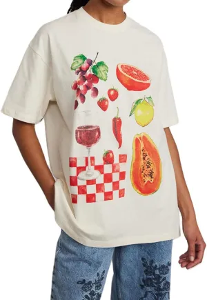 Muineobuka Women Y2k Fruit Graphic Tees Oversized Short Sleeve Crewneck Loose T Shirts Summer Aesthetic Streetwear