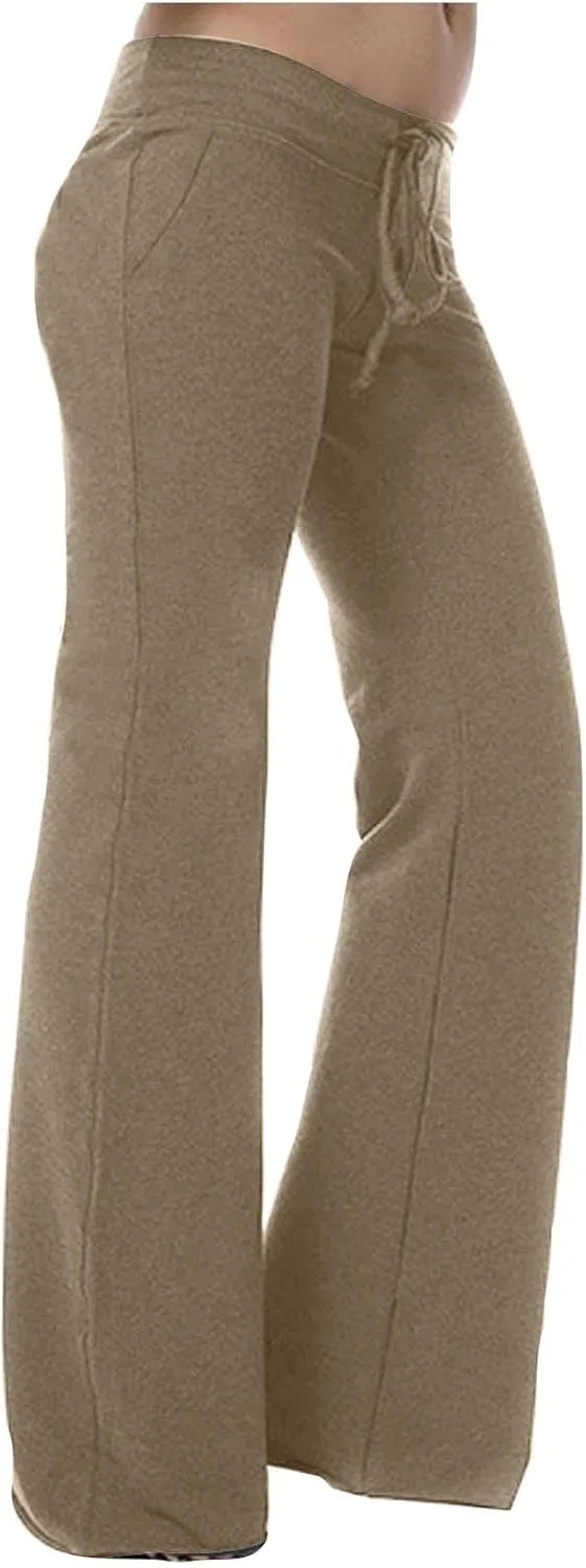 Mzkdieey Women's Wide Leg Yoga Pants Casual Drawstring Sweatpants Baggy Comfy Lounge Pants Pajama Bottoms with Pockets