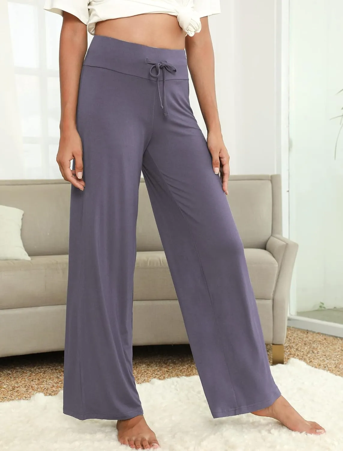 NACHILA Women's Pajama Bottoms,Viscose Made from Bamboo- Wide Leg Lounge Pants Cool Yoga Pants Soft Sweatpants