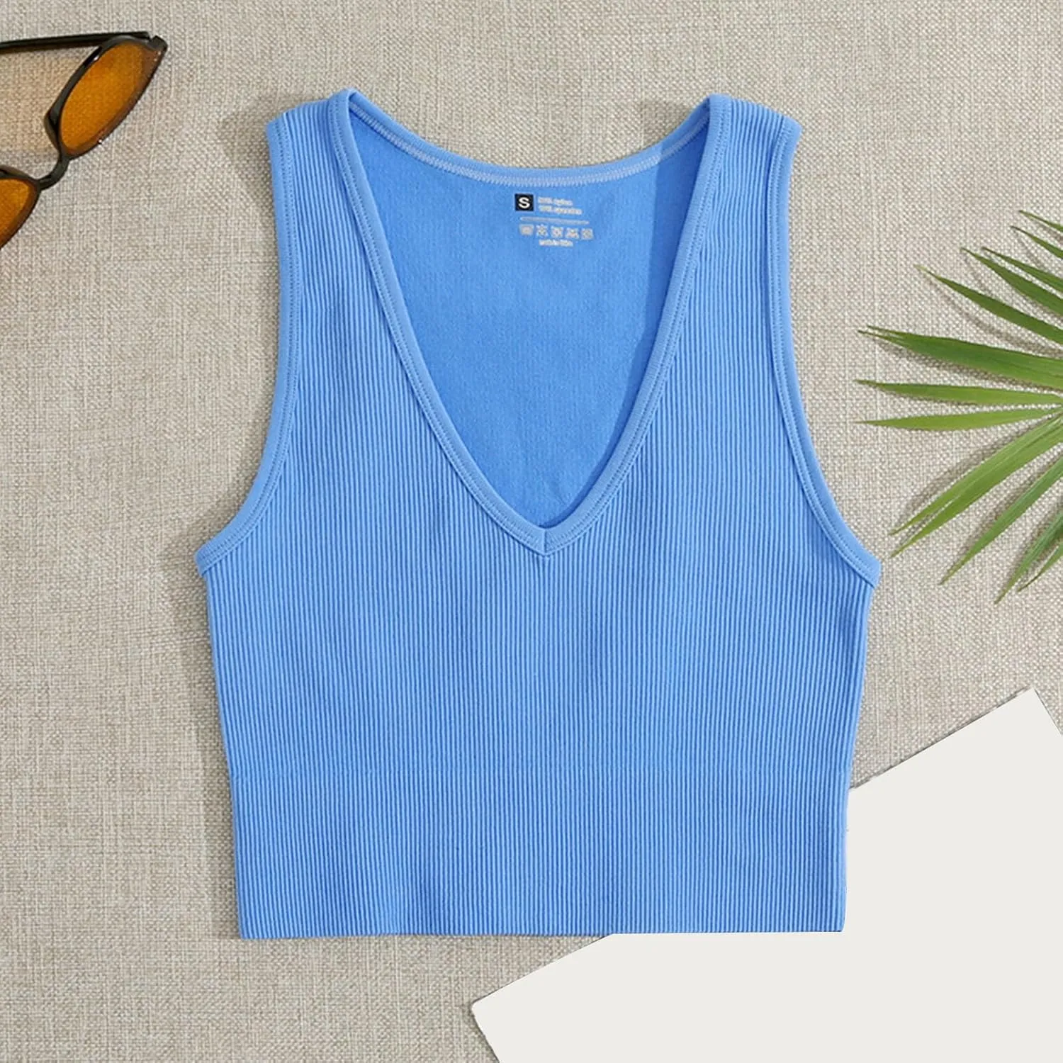Oplxuo Womens Sexy Deep V-Neck Ribbed Tank Tops Cropped Slim Fit Y2K Going Out Sleeveless Shirts