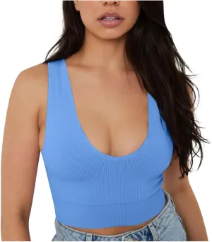 Oplxuo Womens Sexy Deep V-Neck Ribbed Tank Tops Cropped Slim Fit Y2K Going Out Sleeveless Shirts