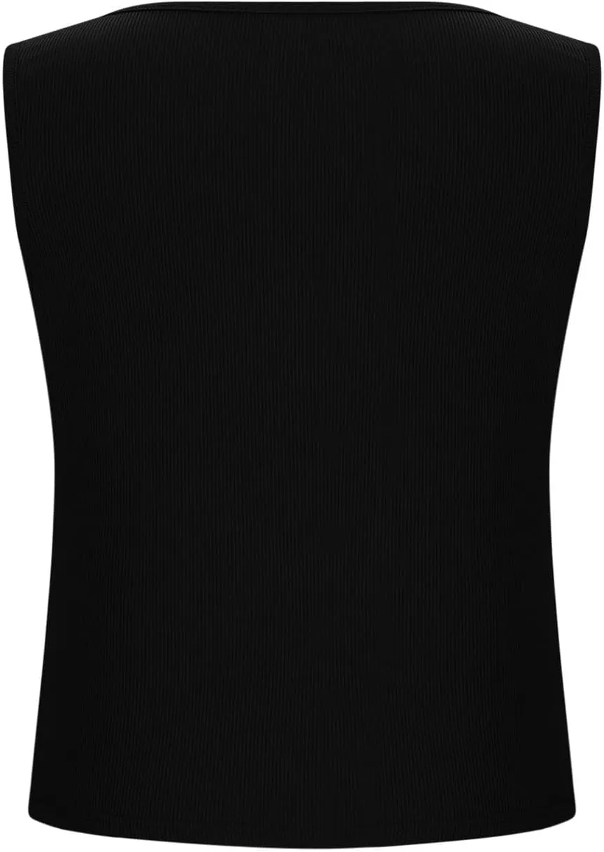 Oplxuo Womens V-Neck Ribbed Tank Tops Cropped Slim Fit Y2K Going Out Sleeveless Shirts