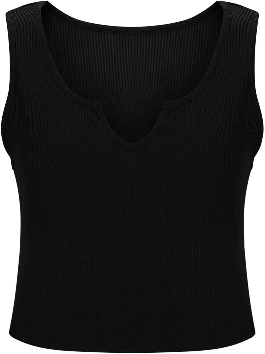 Oplxuo Womens V-Neck Ribbed Tank Tops Cropped Slim Fit Y2K Going Out Sleeveless Shirts