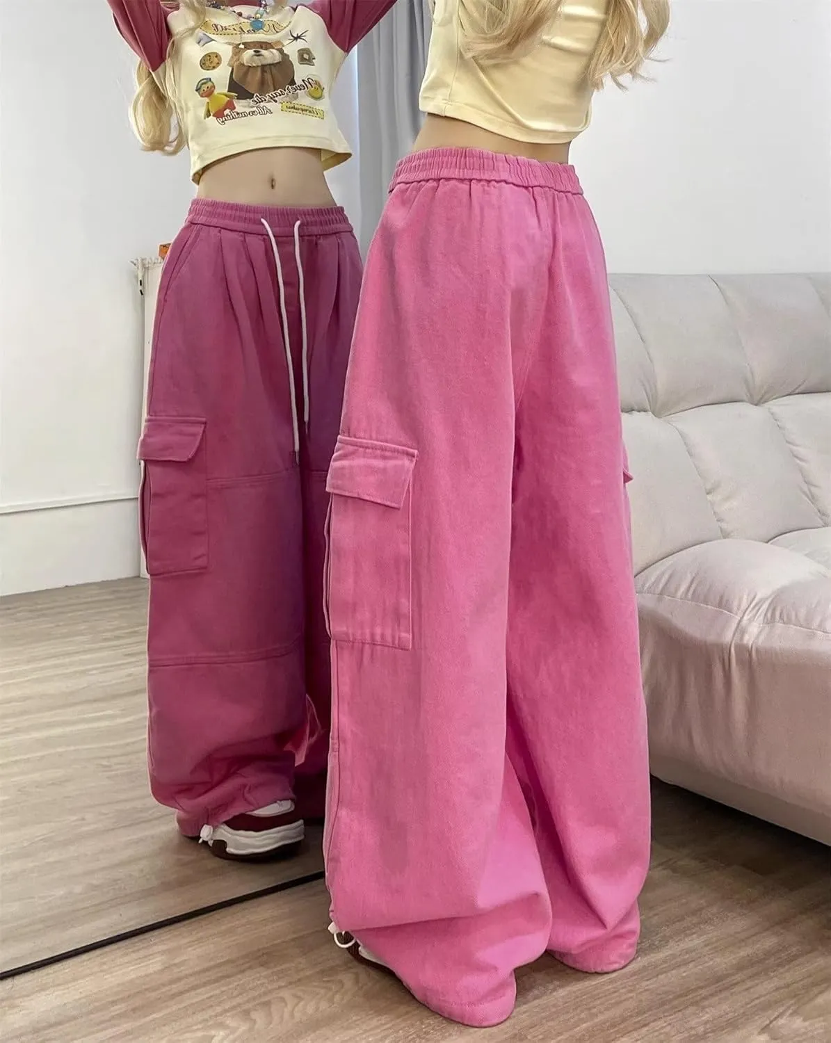 Pooyikoi Women's Baggy Cargo Pants Y2K Pants Multi-Pocket Pants Gothic Harajuku Baggy Wide-Leg Pants Oversized Streetwear