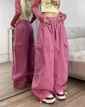 Pooyikoi Women's Baggy Cargo Pants Y2K Pants Multi-Pocket Pants Gothic Harajuku Baggy Wide-Leg Pants Oversized Streetwear