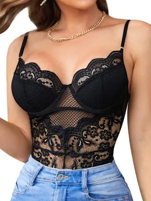 popiv Women One Piece Lingerie Lace Body Suits Teddy Corset Tops Underwire Bodysuit
