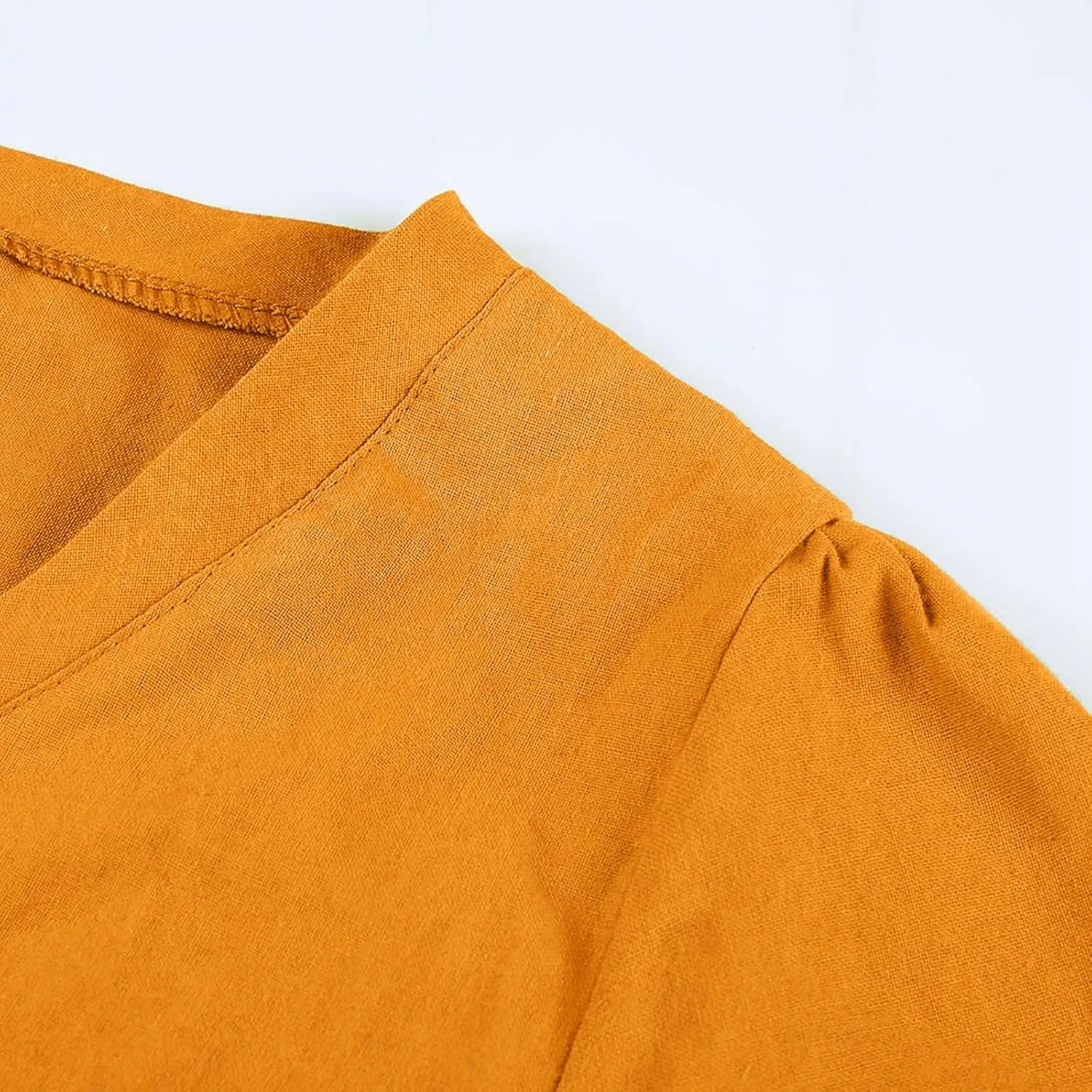 PTOLOCIF Women Cute Cap Sleeve V Neck Dresses Casual Cotton Linen Dress Summer Plain Shift Sundress Knee Length T Shirt Dress
