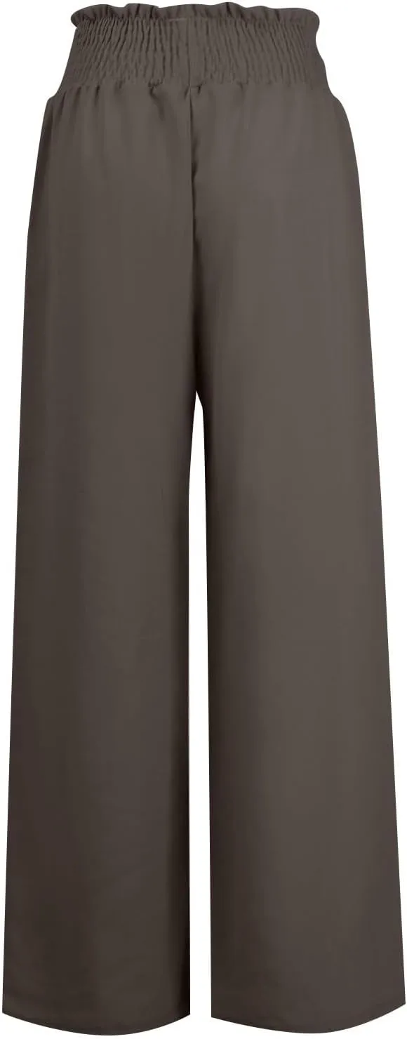 Qeaghou Womens Wide Leg Pants Dressy Casual Palazzo Pants Summer High Waisted Comfy Flowy Pants Trouser Style Lounge Pants