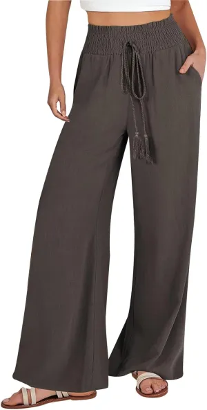Qeaghou Womens Wide Leg Pants Dressy Casual Palazzo Pants Summer High Waisted Comfy Flowy Pants Trouser Style Lounge Pants