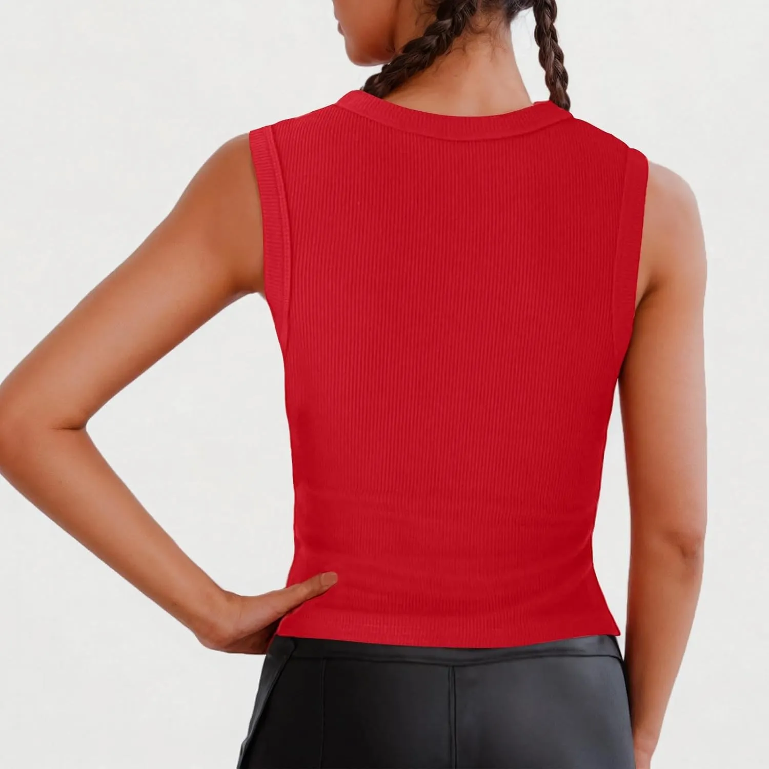 Ribbed Kint Tank Tops for Women Summer Button Front Sleeveless Cropped Shirts Casual Sexy Slim Fit Going Out Blouse