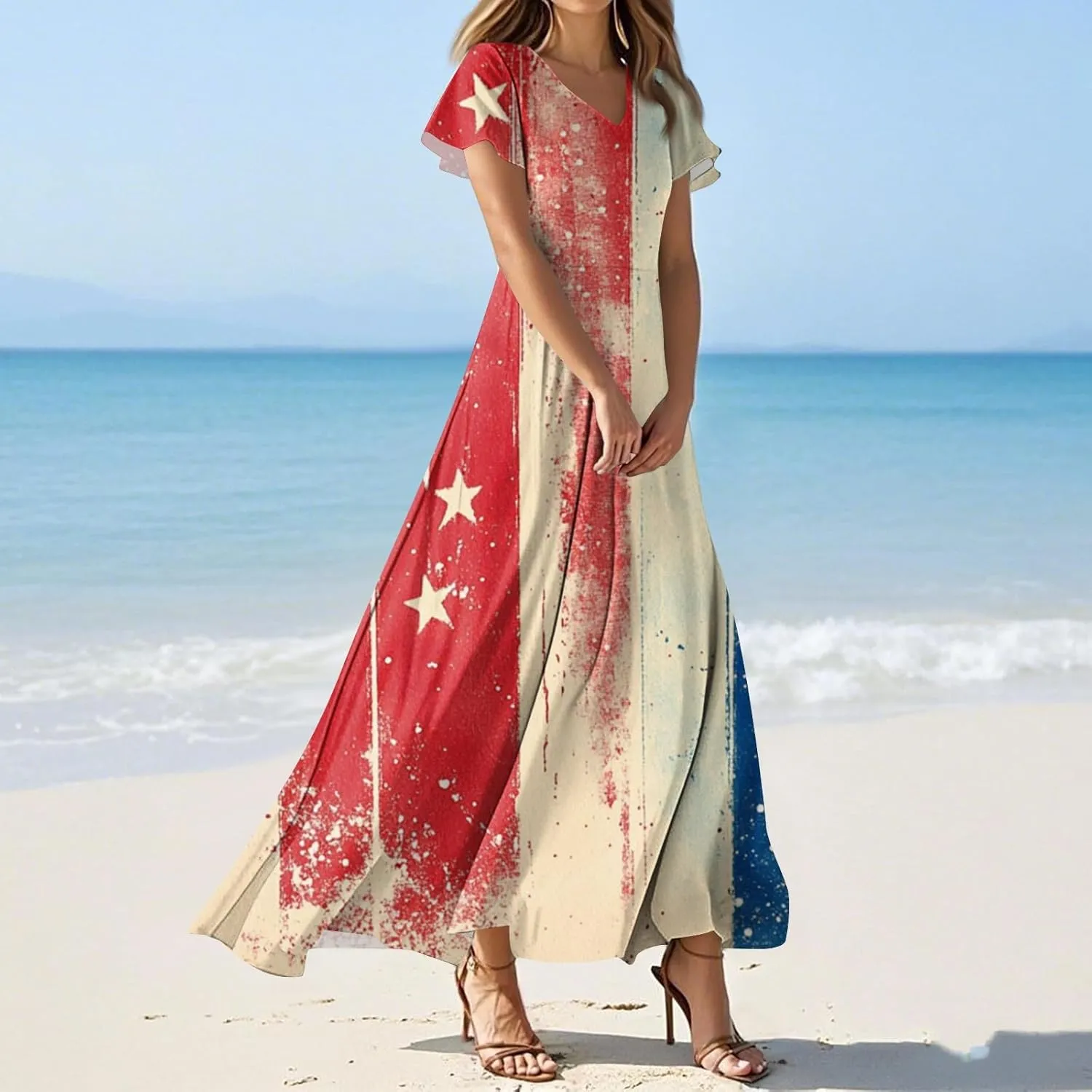 RTTUIOP Summer Maxi Dresses for Women 2025 4th of July Dress Women Patriotic American Flag Spring Summer Long Flowy Dresse