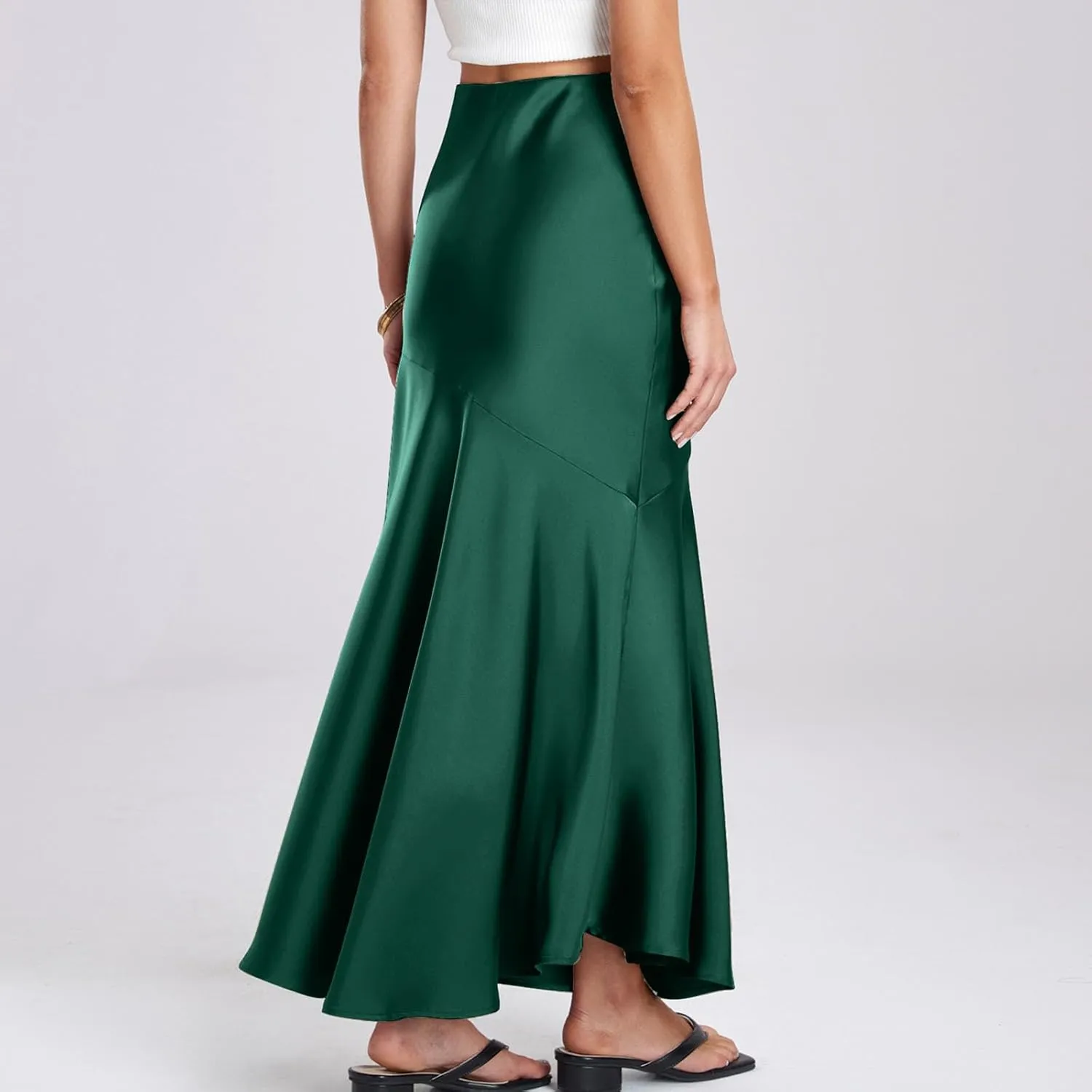 Silk Skirts Women Satin A-Line Maxi Long Ankle Length Elastic Waist Flared Flowy Mermaid Hem Wedding Elegant Skirt