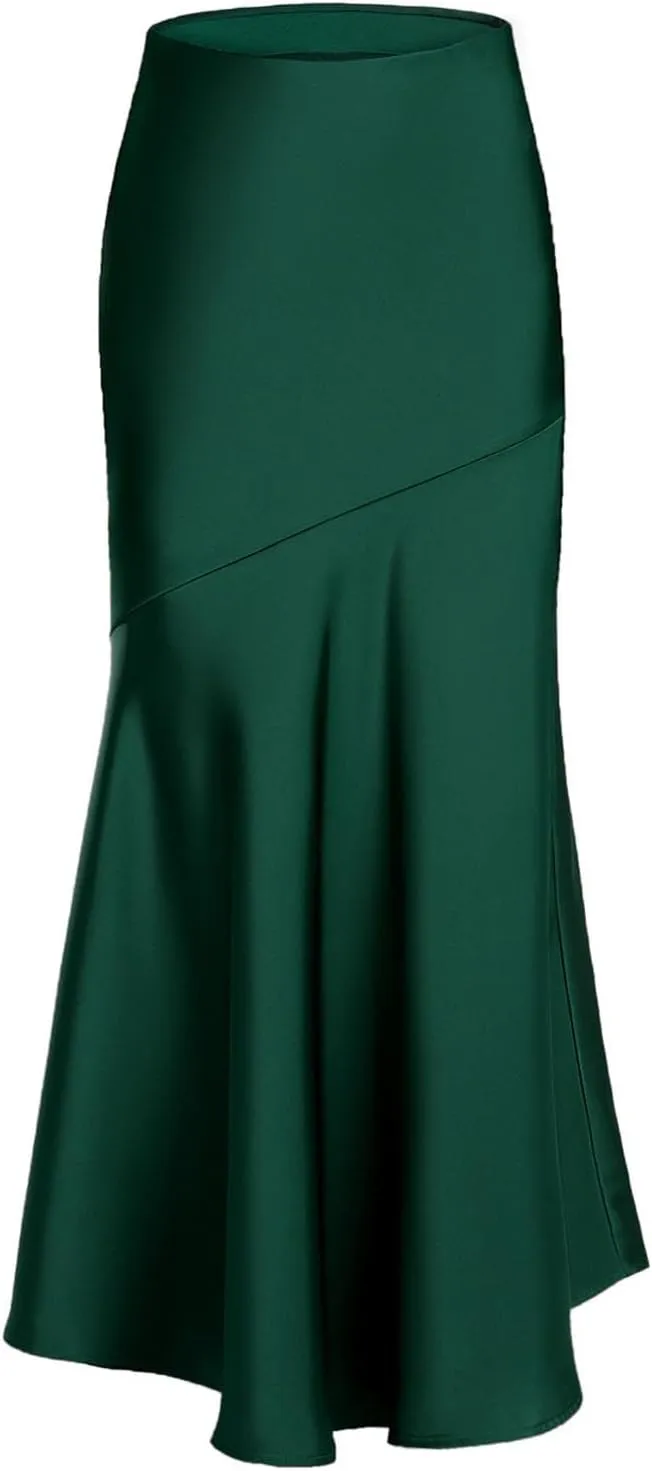 Silk Skirts Women Satin A-Line Maxi Long Ankle Length Elastic Waist Flared Flowy Mermaid Hem Wedding Elegant Skirt