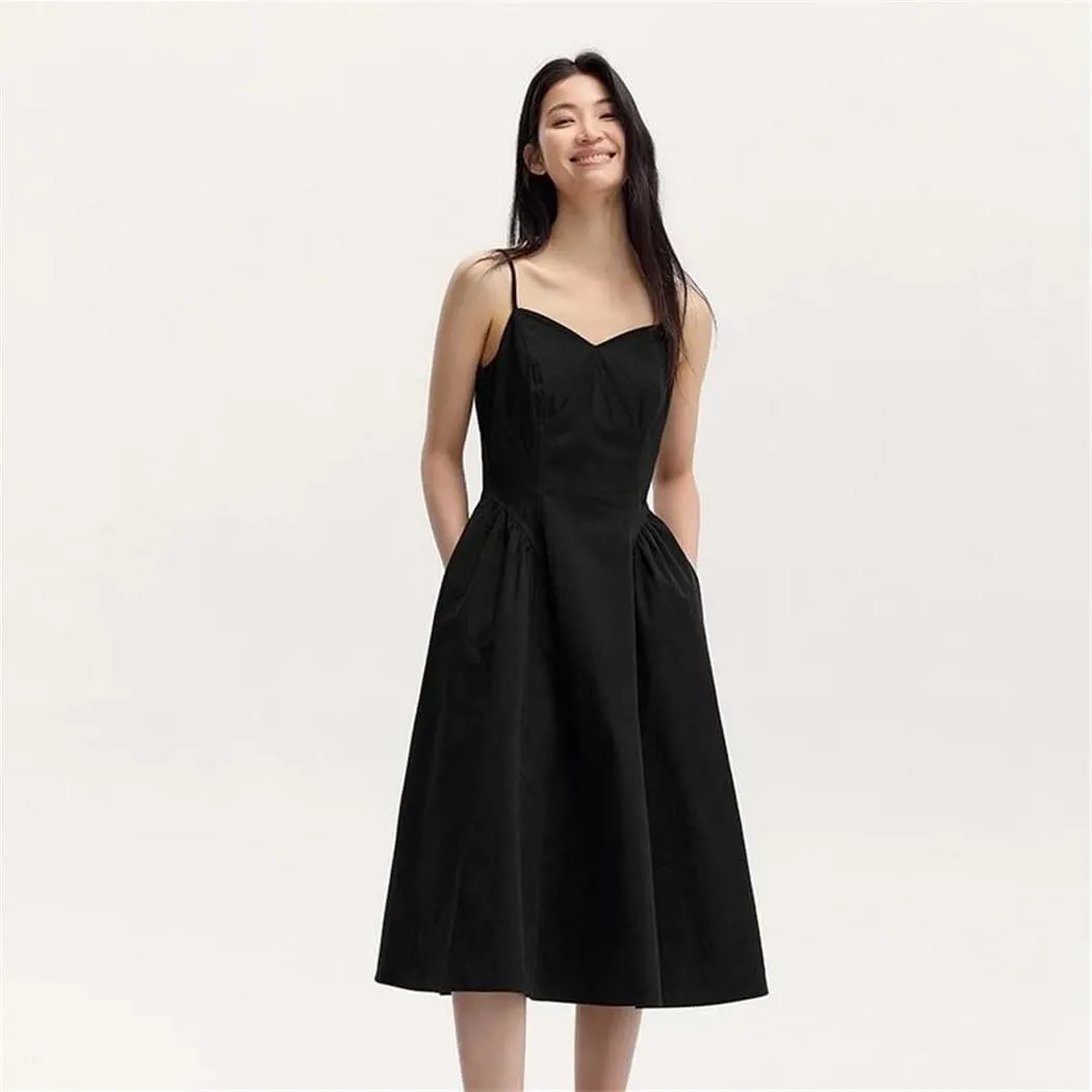 Slimming V-Neck Slip Dress Solid Vintage Cotton Summer Casual Daywear Breathable Beach Street Dress