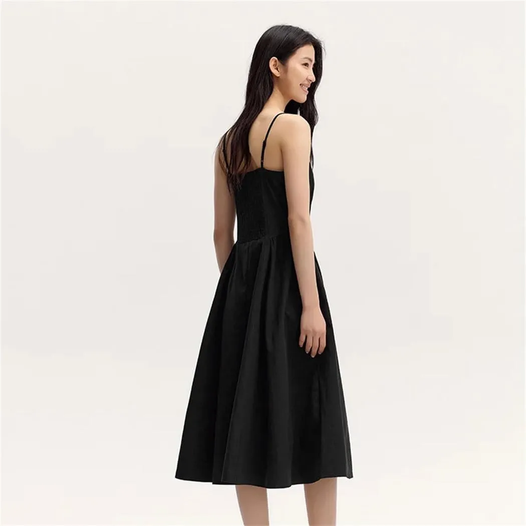 Slimming V-Neck Slip Dress Solid Vintage Cotton Summer Casual Daywear Breathable Beach Street Dress