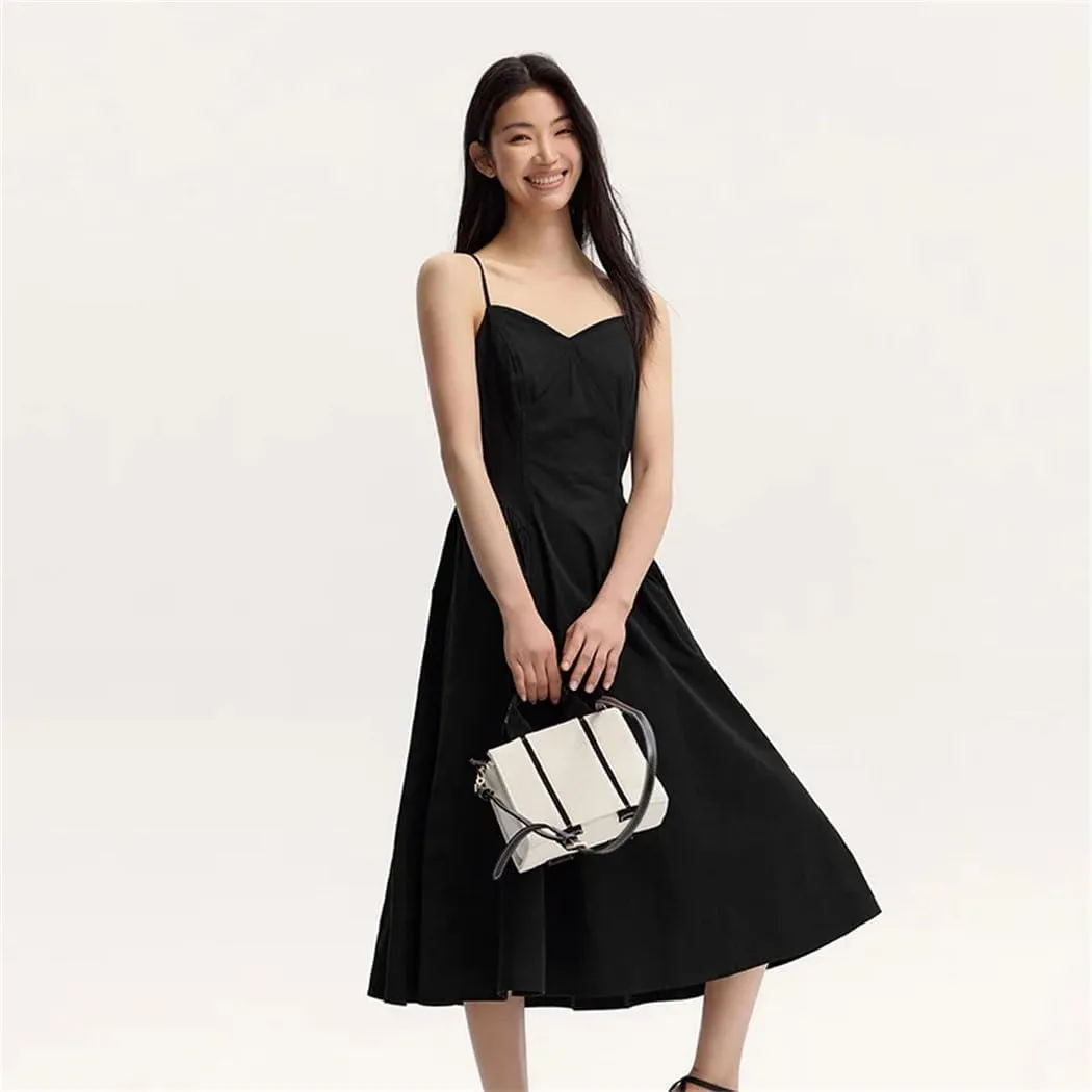 Slimming V-Neck Slip Dress Solid Vintage Cotton Summer Casual Daywear Breathable Beach Street Dress