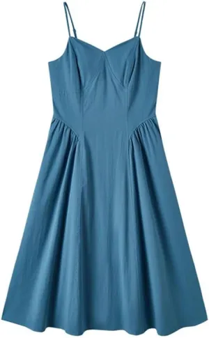 Slimming V-Neck Slip Dress Solid Vintage Cotton Summer Casual Daywear Breathable Beach Street Dress