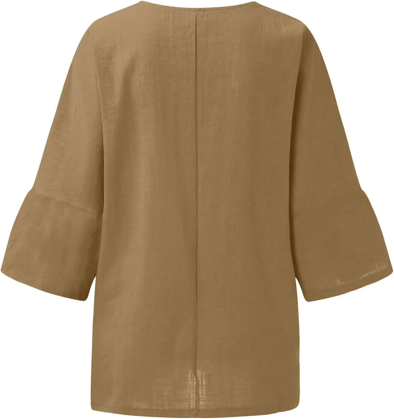 SMIDOW Womens Summer Tops 2023 Plus Size Cotton Linen Shirts Loose Fit 3/4 Sleeve Crewneck Blouses Dressy Casual