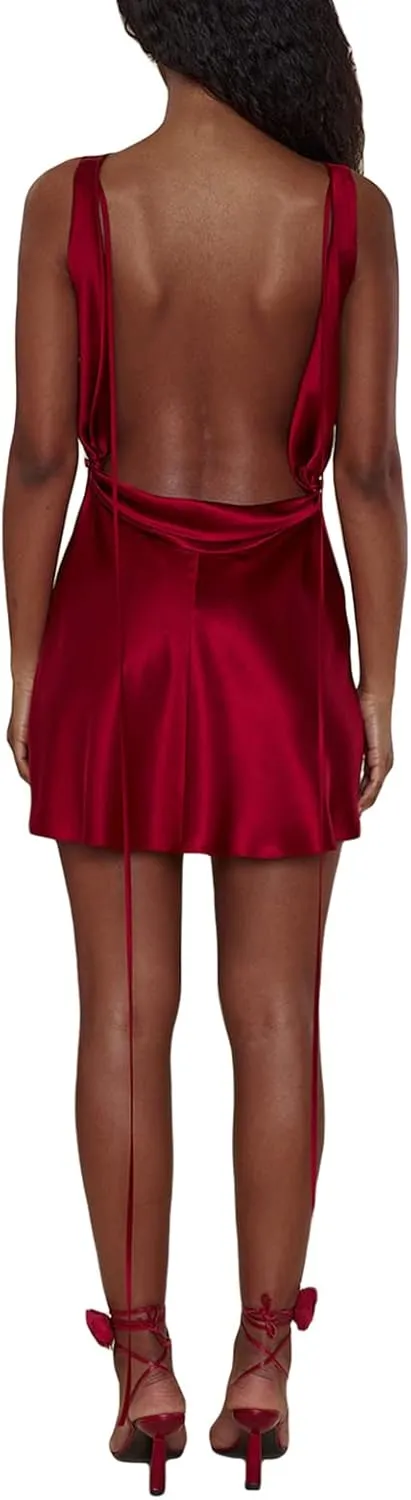 SOLILOQUY Women Lace Satin Slip Mini Dress Sexy Spaghetti Strap Frill Bust A-line Short Dress Y2K Party Nightwear