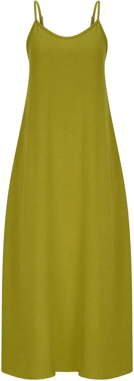 Spaghetti Strap Dresses for Women Summer Casual Loose Sexy Sleeveless Sundress Beach Vacation Flowy Maxi Dress